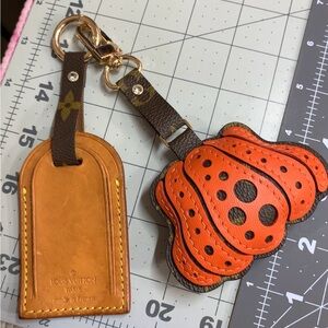 Authentic Louis Vuitton Vachetta Luggage Tag & puffy Pumpkin 2-in-1 Charm